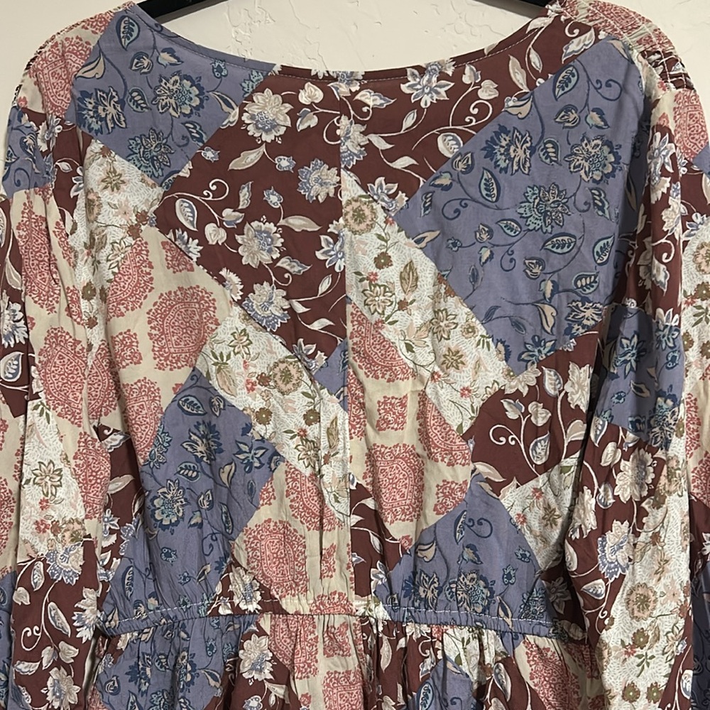 Maurices XXL Peplum Rayon Empire Waist Boho Patchwork V Neck Blouse Boho Style - Picture 12 of 16
